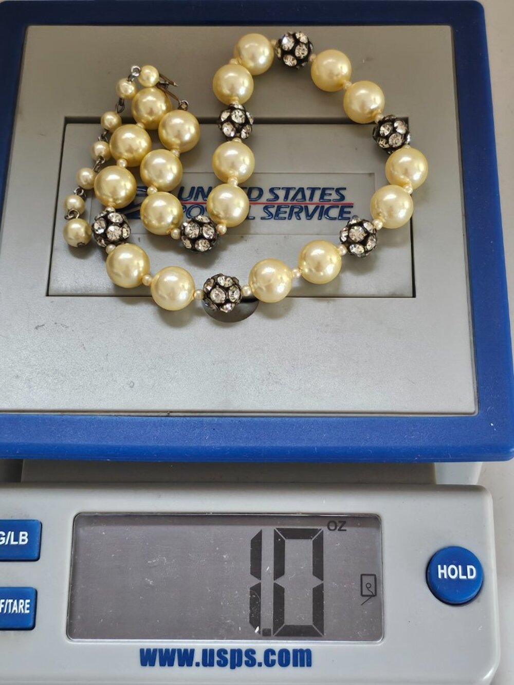 Vintage Yellow Faux Pearl Crystal Glass Bead Rhinestone Rondelle Choker Necklace - Picture 9 of 10